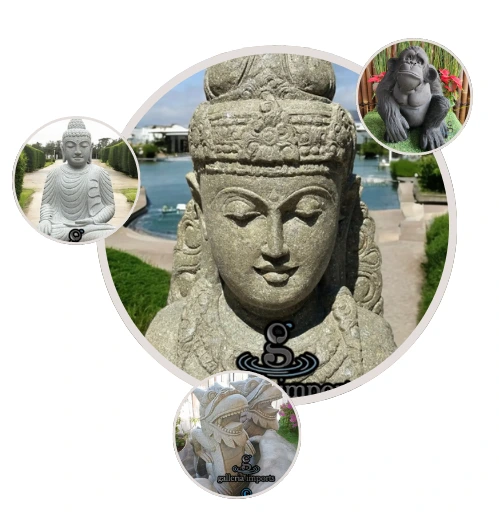 Serene Balinese garden with handcrafted stone statues