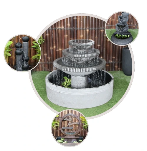 Custom-tiered GRC water feature from Indonesian manufacturers